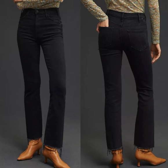 MOTHER Denim - MOTHER The Hustler Ankle Fray High Rise Flare Jeans Encounters At Night Black